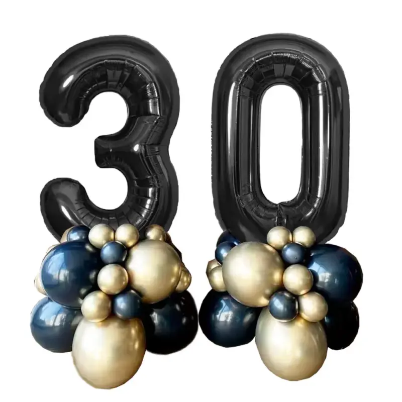 Ballons d'anniversaire avec chiffres dorés et noirs (38 pièces) - Kf s c dc c a be d c e - Decorative Events