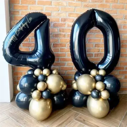 Ballons d'anniversaire avec chiffres dorés et noirs (38 pièces) - Kf saf ebf f a d e c bbo - Decorative Events