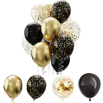 Lot de 12 ballons noirs et dorés pour évènements - Kf s a dde b e dda ad b k - Decorative Events