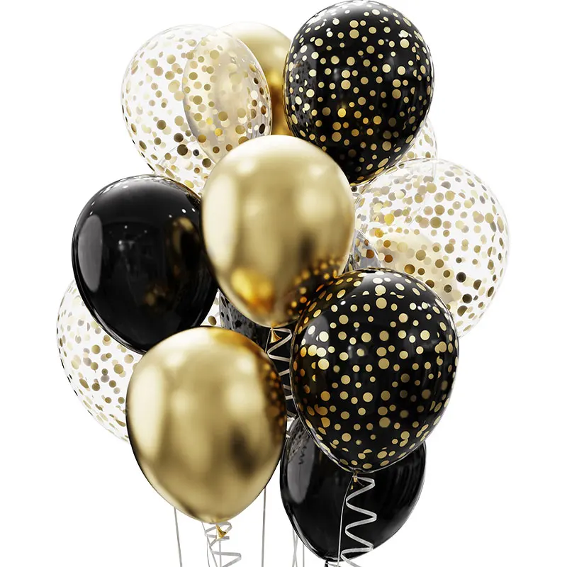 Lot de 12 ballons noirs et dorés pour évènements - Kf s c ebf ae b c c c ea e - Decorative Events