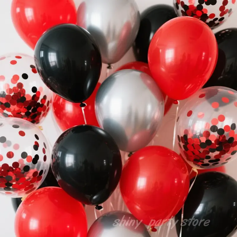 Lot de ballons noirs rouges et gris avec confettis - Kf s ea be fe f a e cdbc a - Decorative Events