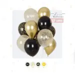 Lot de 12 ballons noirs et dorés pour évènements - Kf s b e b b afbeab cc b - Decorative Events
