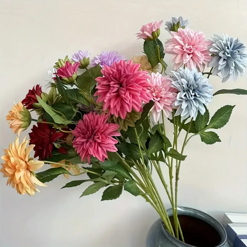 Fleur dahlia artificielle réaliste avec 3 têtes - Kf sb e f e d bf e b e a - Decorative Events