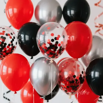 Lot de ballons noirs rouges et gris avec confettis - Kf sfb bcdbac dc bad cdf d e - Decorative Events