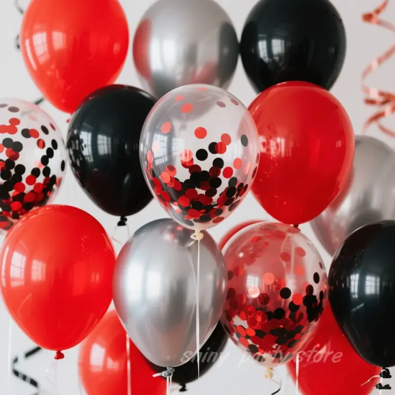 Lot de ballons noirs rouges et gris avec confettis - Kf sfb bcdbac dc bad cdf d e - Decorative Events