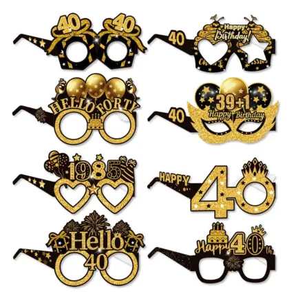 Lunettes "40 ans" d'anniversaire noires et dorés (lot de 8) - Kf s a bd f be c ca eb - Decorative Events