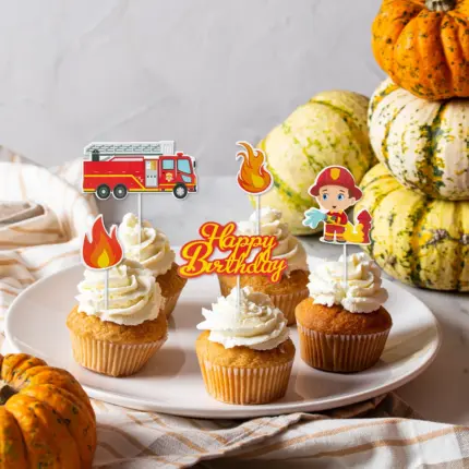 Décorations de Cupcake thème pompiers “Happy Birthday” (Lot de 12) - Kf s e af b f a a d c m - Decorative Events