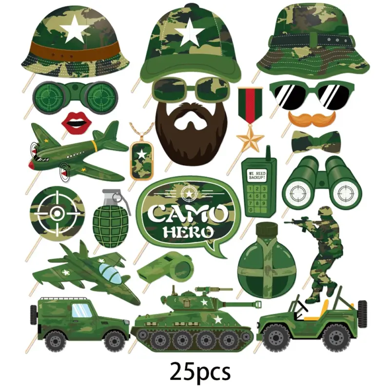 Lot de 25 accessoires photobooth thème militaire pour fête - Kf s a d e b c a cd - Decorative Events