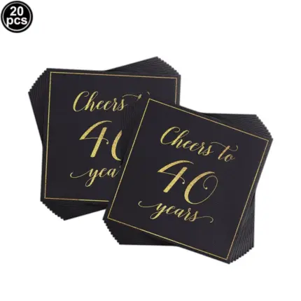 Lot de 20 serviettes en papier “Cheers to 40 Years” noir et or pour anniversaire - Kf s bd b ab aa a aafw - Decorative Events
