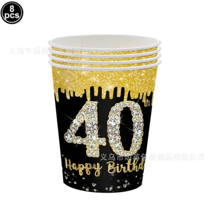 Lot de 8 gobelets en carton “40 Happy Birthday” pour anniversaire - Kf s a b ff d bbbd fb b a - Decorative Events