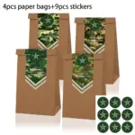 Lot de 4 sacs cadeaux kraft thème militaire avec 9 autocollants pour fête - Kf s a c caf fea a a - Decorative Events