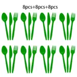Lot de 24 couverts en plastique verts (8 fourchettes, 8 couteaux, 8 cuillères) - Kf s e bfe c a d efa ad fx - Decorative Events