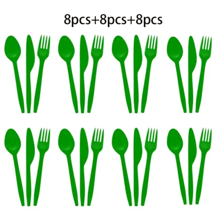 Lot de 24 couverts en plastique verts (8 fourchettes, 8 couteaux, 8 cuillères) - Kf s e bfe c a d efa ad fx - Decorative Events