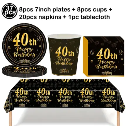 Kit de décoration de table anniversaire “40th Happy Birthday” – 37 pièces - Kf s c f cf fc h - Decorative Events