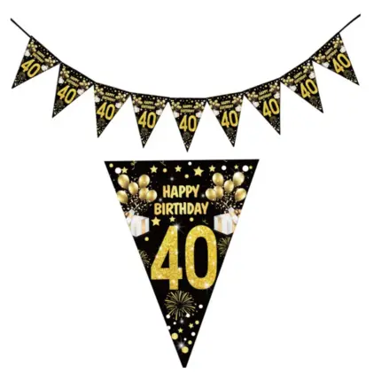 Guirlande “Happy 40th Birthday” noir et or pour anniversaire - Kf s f eed fbc e ed f a ab fs - Decorative Events