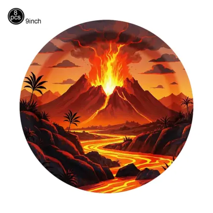 Assiettes jetables thème volcan (Lot de 8) - Kf s d f a d ab a f c - Decorative Events