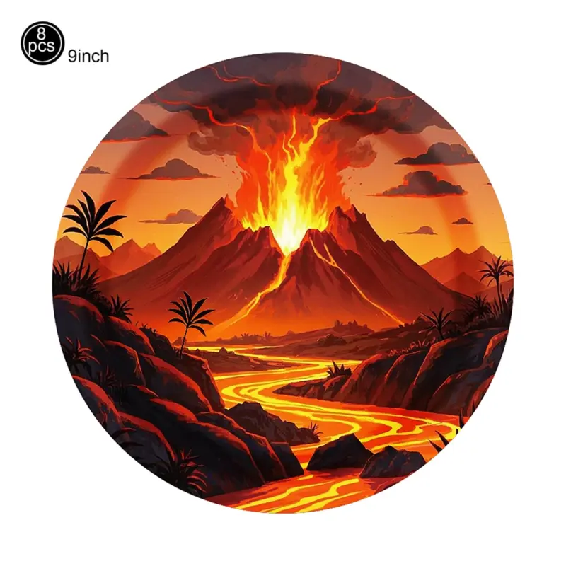 Assiettes jetables thème volcan (Lot de 8) - Kf s d f a d ab a f c - Decorative Events