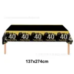 Nappe de table “40 Happy Birthday” noir et or (137 × 274 cm) - Kf s d c cf e bd e b cn - Decorative Events