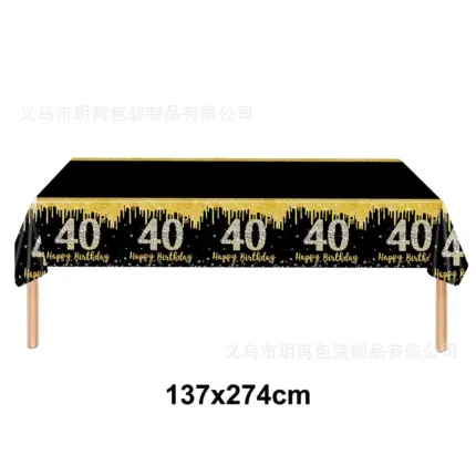 Nappe de table “40 Happy Birthday” noir et or (137 × 274 cm) - Kf s d c cf e bd e b cn - Decorative Events