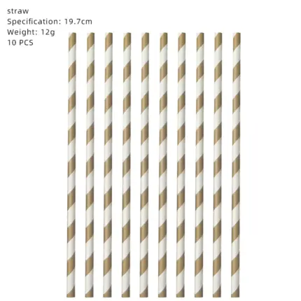 Pailles en papier rayées doré et blanc (Lot de 10) - Kf sbcb e b c b c bae e c bb ec - Decorative Events