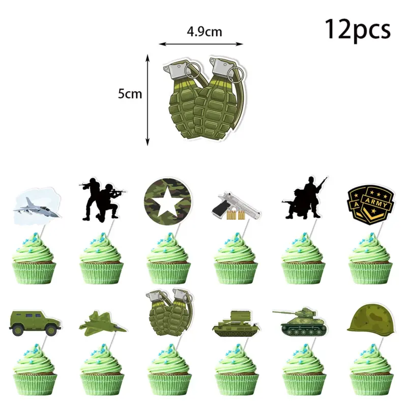 Décorations de cupcakes thème militaire Lot de 12 (lot de 12) - Kf sc e b a d f ab ceae q - Decorative Events