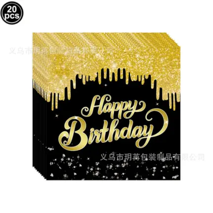 Lot de 20 serviettes en papier “Happy Birthday” noir et or pour anniversaire - Kf scd a ea e f cc b a e d j - Decorative Events