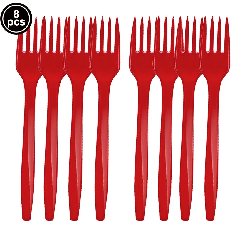Fourchettes jetables rouges (Lot de 8) - Kf sd a cf c b c c ddc bed - Decorative Events
