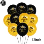 Lot de 10 ballons “40 Happy Birthday” noir et or pour anniversaire - Kf sedc a c e cba b b bcae de ax - Decorative Events