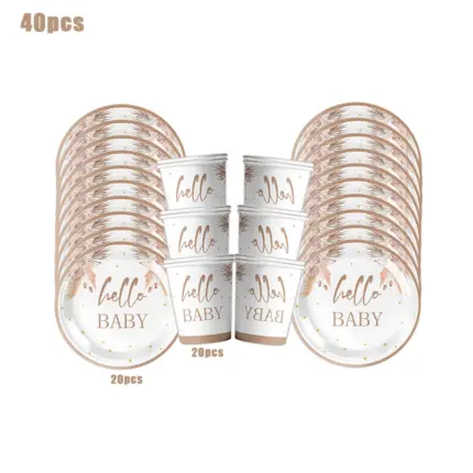 Kit vaisselle jetable “Hello Baby” (40 pièces) - Kf see cac de c b g - Decorative Events