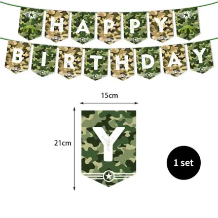 Guirlande “Happy Birthday” camouflage militaire (15 × 21 cm) - Kf sef c cc fb e cab c d aem - Decorative Events