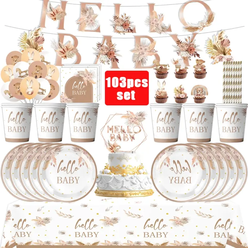 Assiettes jetables “Hello Baby” (Lot de 10) - Kf sf be fa c b b bfddad y - Decorative Events
