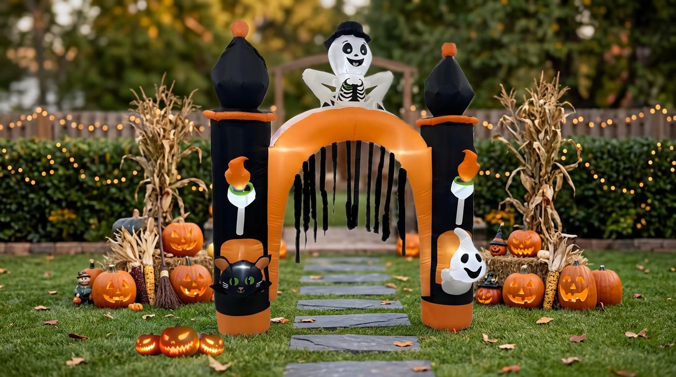 Arche gonflable halloween fantome et chat noir - Decorative Events
